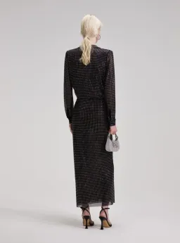 Self Portrait Rhinestone Midi Shirt Dress Black Size 10 for rent on The Volte - image 2
