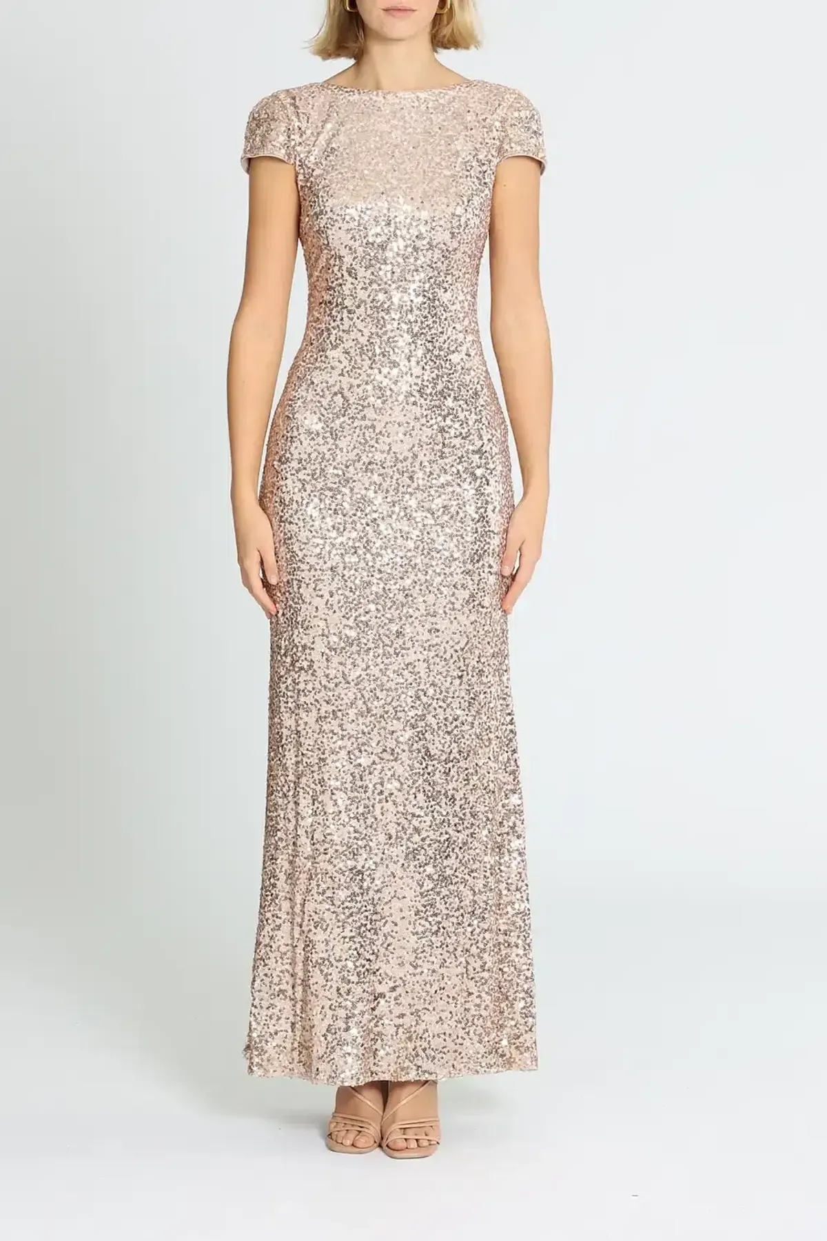 Badgley Mischka Sequin Cowl Back Gown Blush Size 10 - Image 1