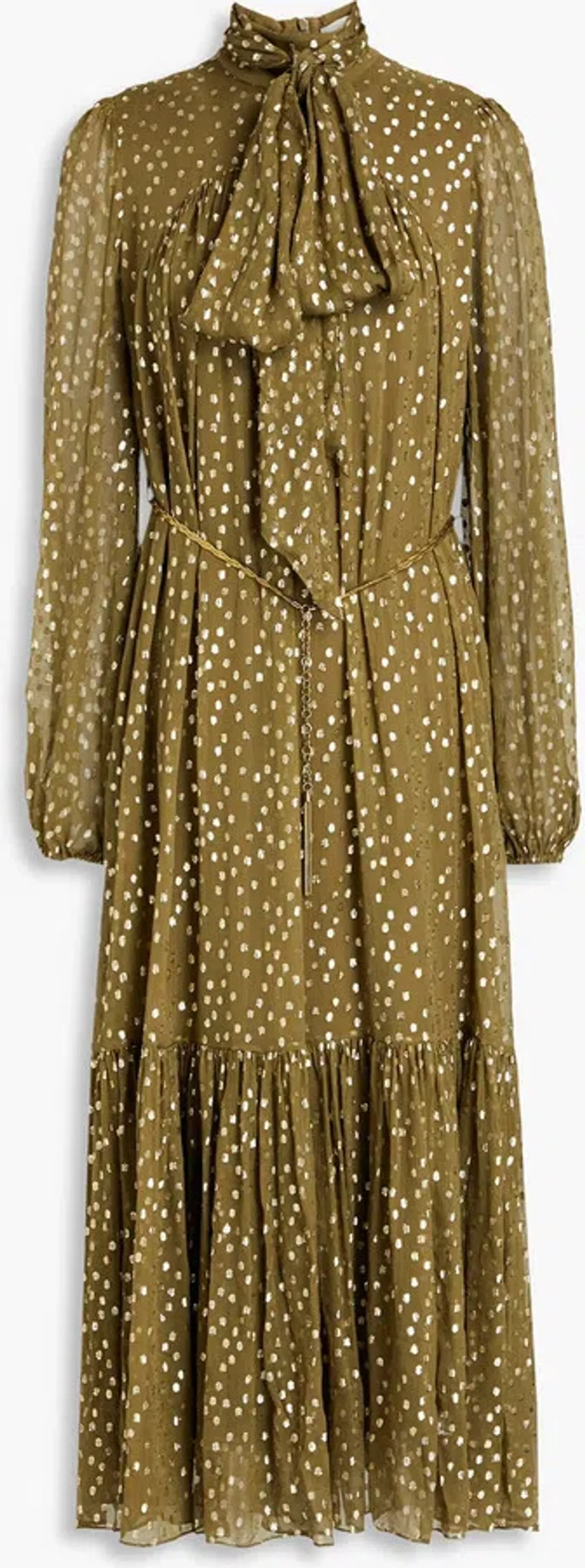 Zimmermann Billow Pussy-bow Metallic Fil Coupé Silk-blend Crepon Midi Dress Green Size AU 10 - Image 4