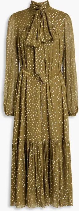 Zimmermann Billow Pussy-bow Metallic Fil Coupé Silk-blend Crepon Midi Dress Green Size AU 10 for rent on The Volte - image 4