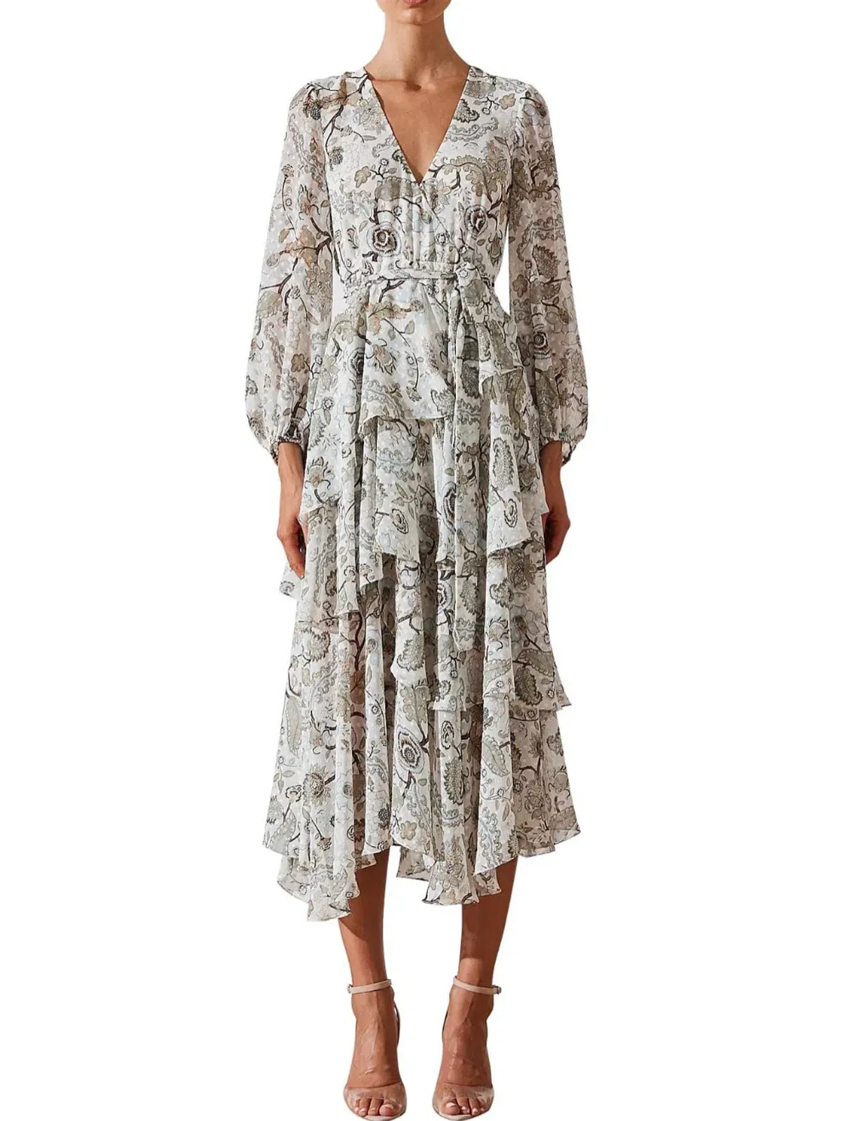 Shona Joy Quinn Tiered Midi Dress Floral Size 10 - Image 1