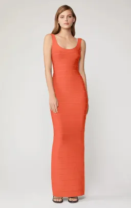 Herve Leger Round Neck Gown Coral Size XS / AU 6 for rent on The Volte - image 3