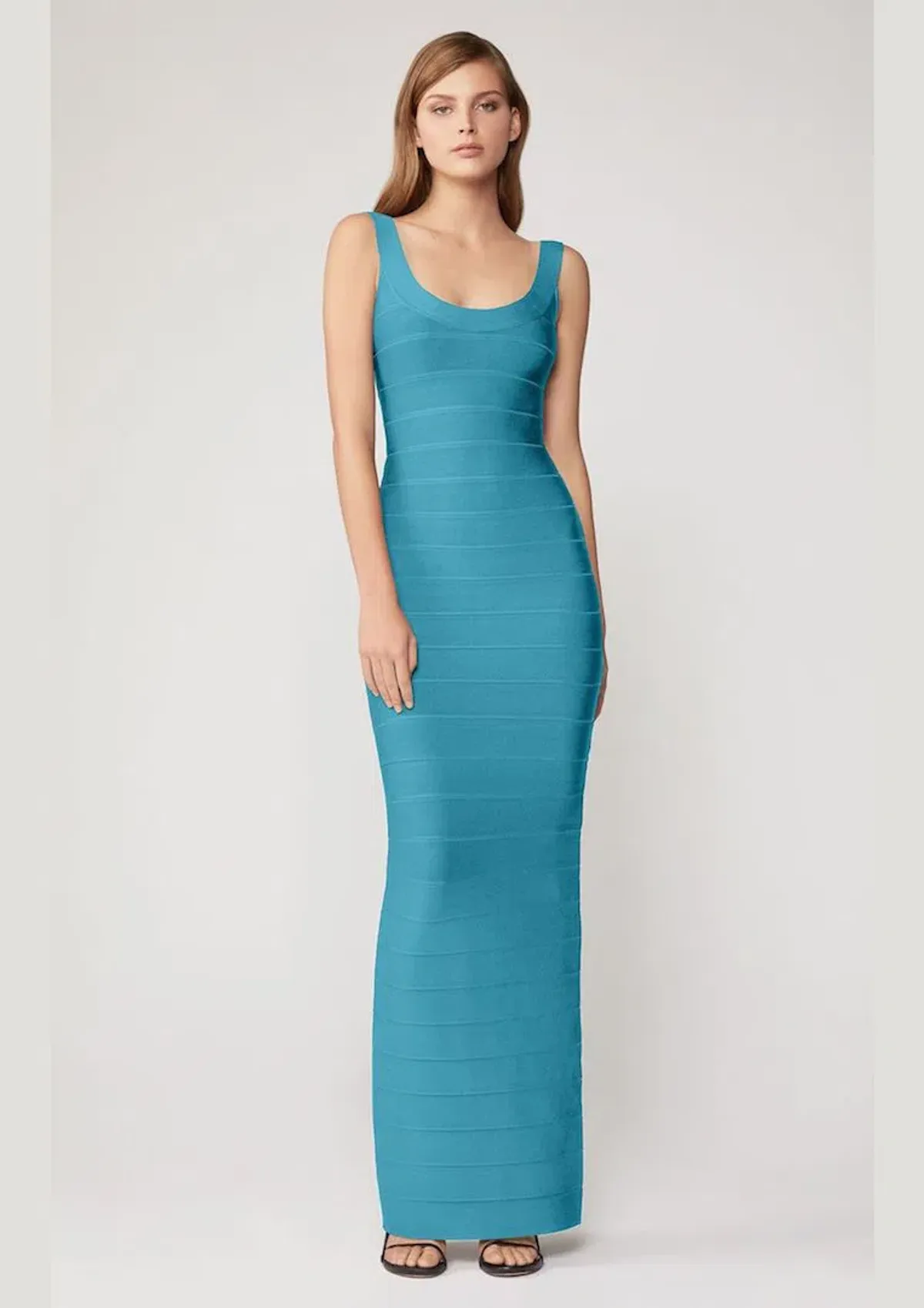 Herve Leger Round Neck Gown Turquoise Size 6 - Image 1
