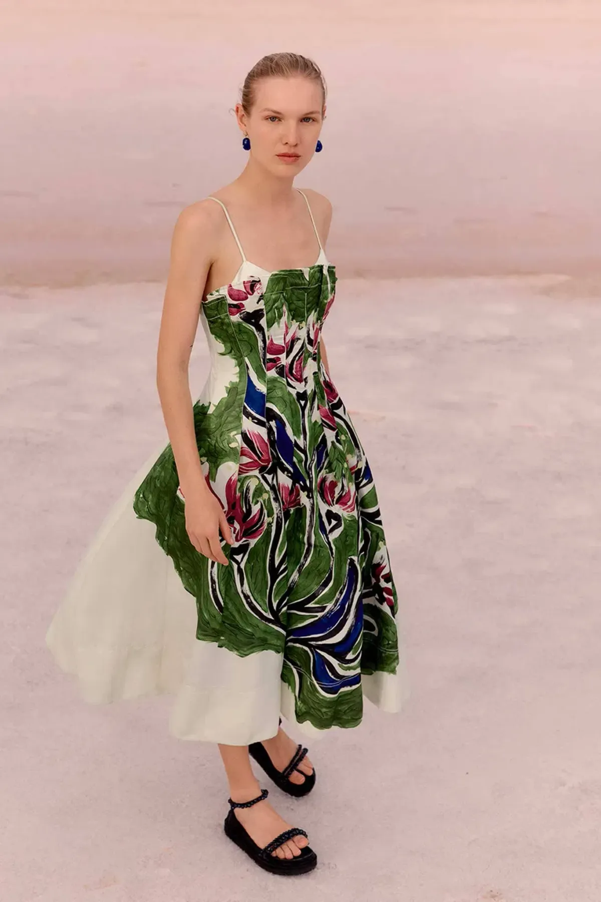 Aje Paradiso Green Floral Cinched Midi Dress Native Gumnut Floral Size 14 - Image 3
