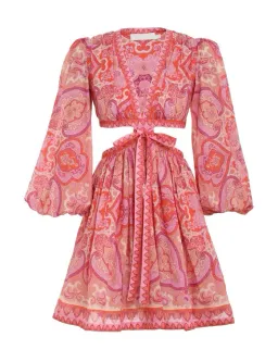Zimmermann The Halcyon Tie Front Mini Dress in Pink/Purple Paisley Size 1/Au 10 for rent on The Volte - image 2