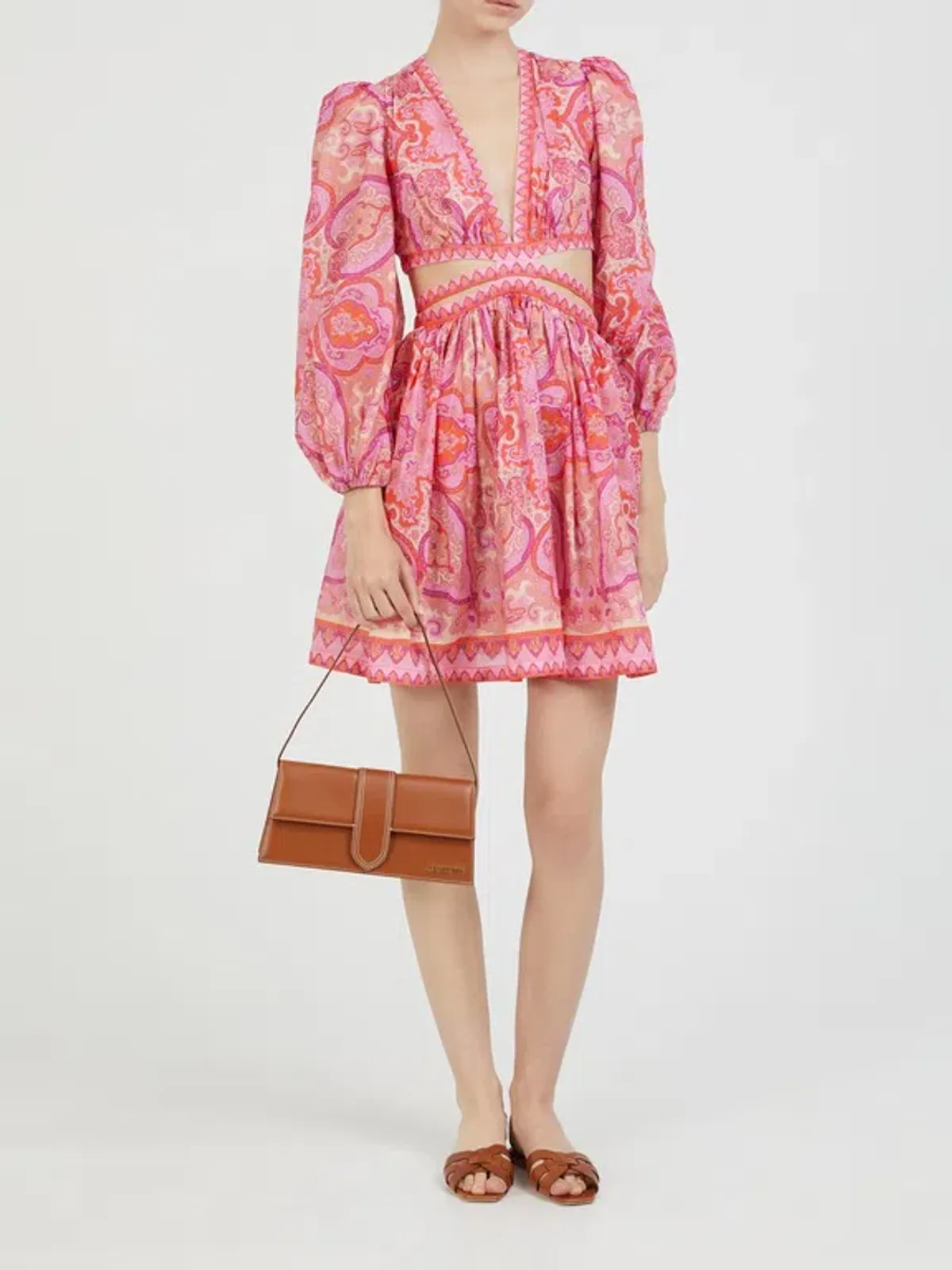 Zimmermann The Halcyon Tie Front Mini Dress in Pink/Purple Paisley Size 1/Au 10 - Image 1