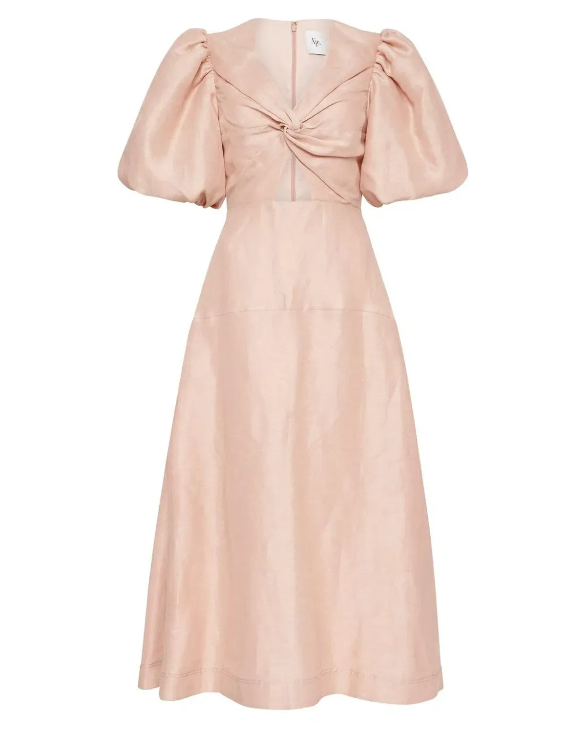 AJE Dusk Knot Puff Sleeve Midi Dress Blush Size 6 - Image 3