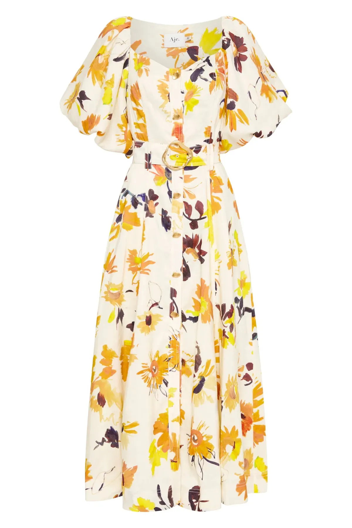 AJE Soleil Belted Midi Dress Pressed Sunflowers Size 10  - Image 5