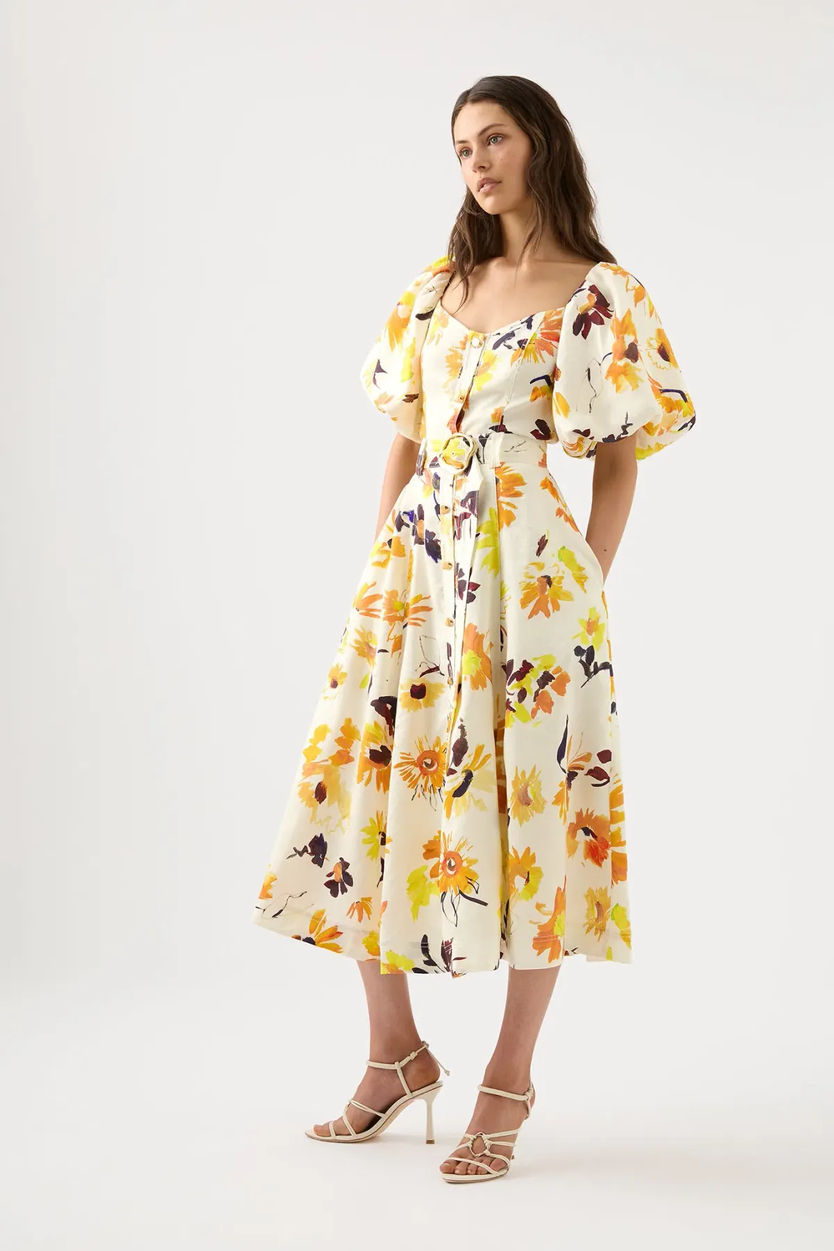 AJE Soleil Belted Midi Dress Pressed Sunflowers Size 10  - Image 2