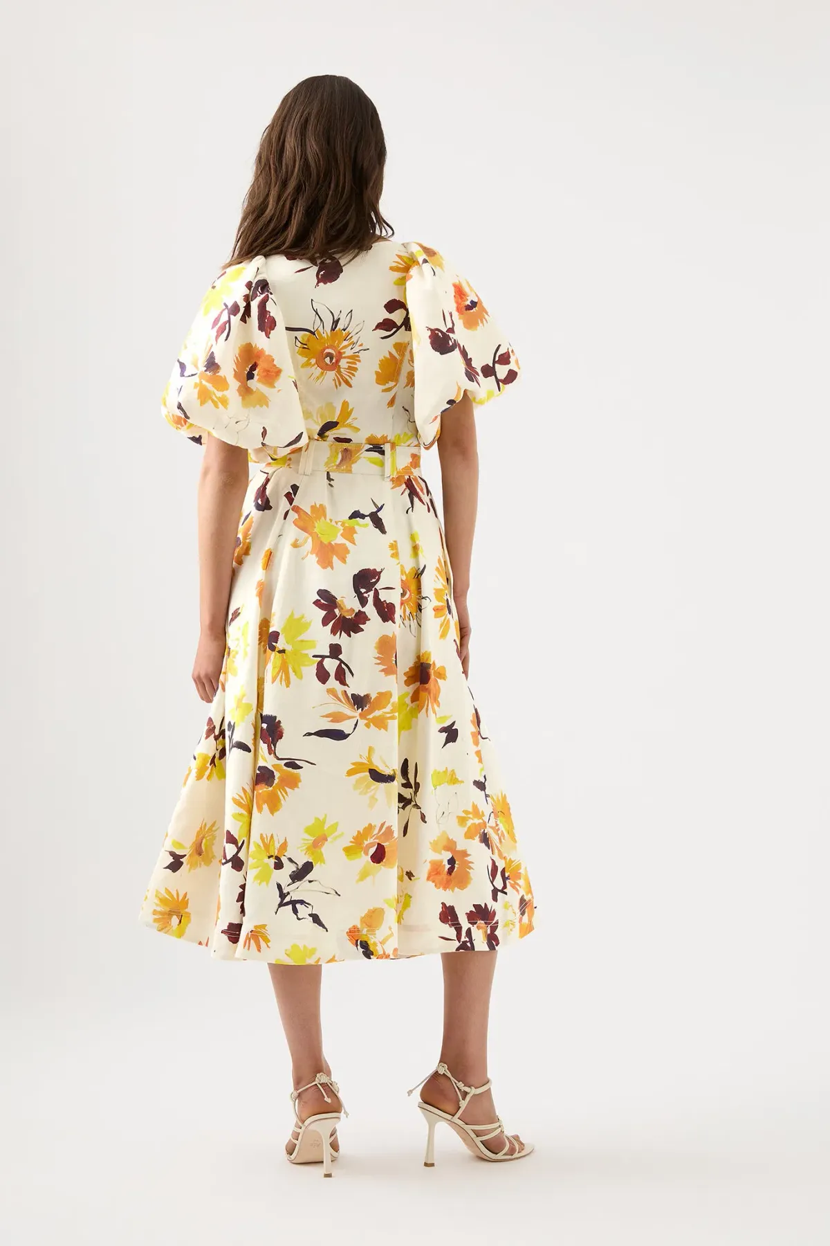 AJE Soleil Belted Midi Dress Pressed Sunflowers Size 10  - Image 4