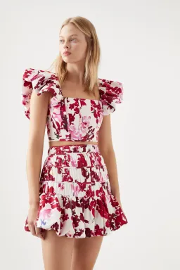 Aje Margot Bubble Frill Top and La Vie Bubble Mini Skirt Set Roses Of Provence Print  Size 6 for rent on The Volte - image 4