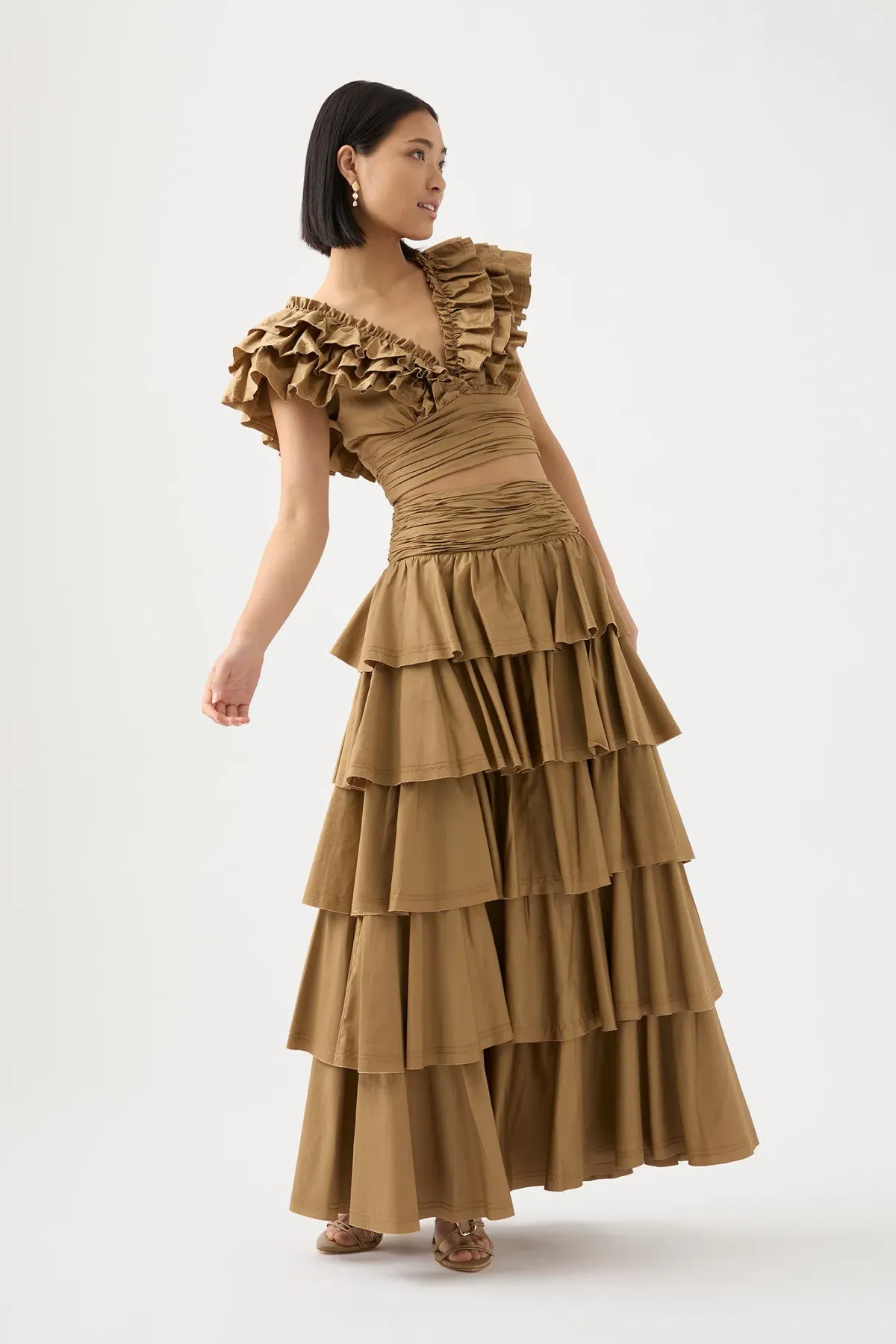 AJE Rhythmic Frill Bodice Size 12 & Eleni Tiered Maxi Skirt Size 8 Set Willow - Image 3
