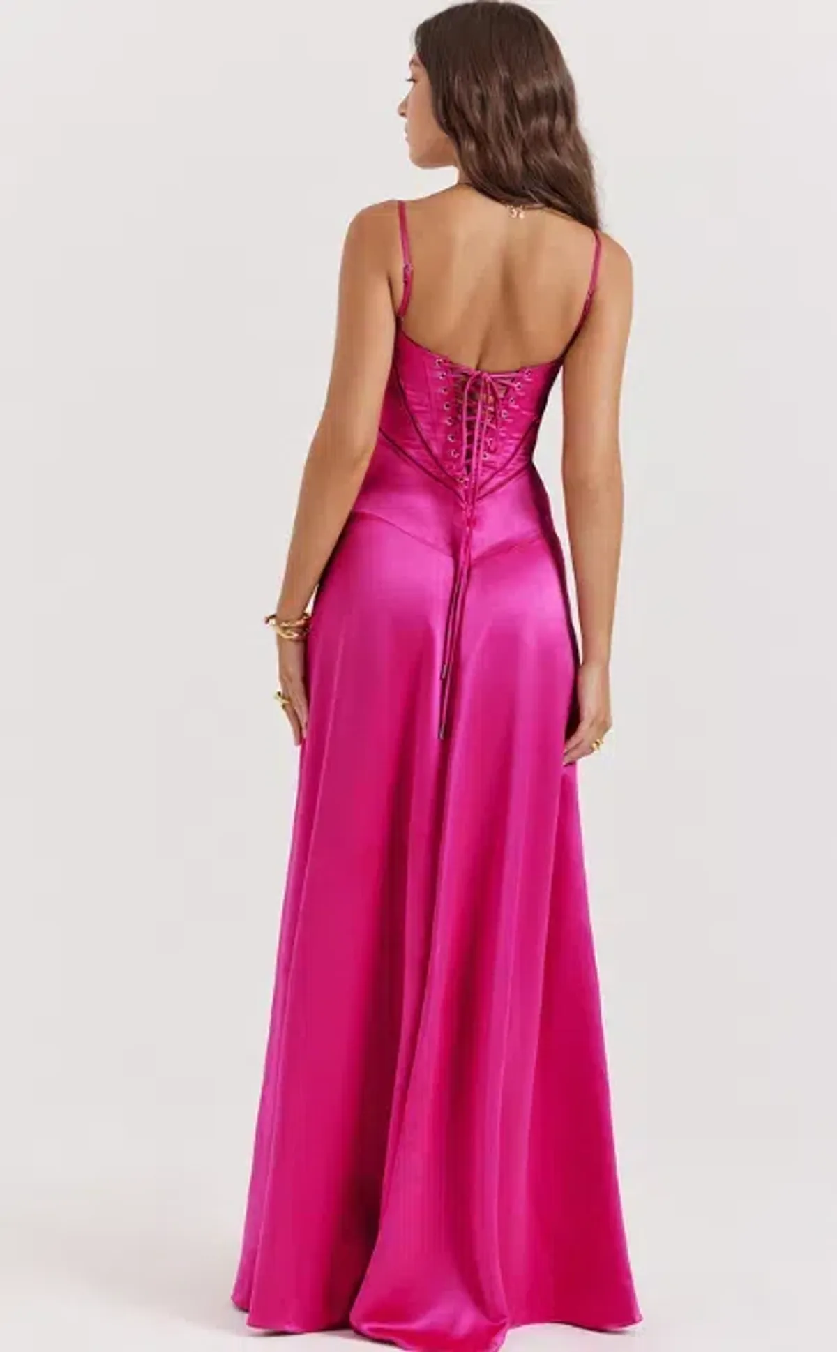 House of CB Anabella Seren Lace Up Corset Maxi Dress in Hot Pink Fuchsia Size M / Size AU 10 - Image 4