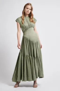 Aje Midi Reflection Dress In Oakmoss Size AU 6 for rent on The Volte - image 1