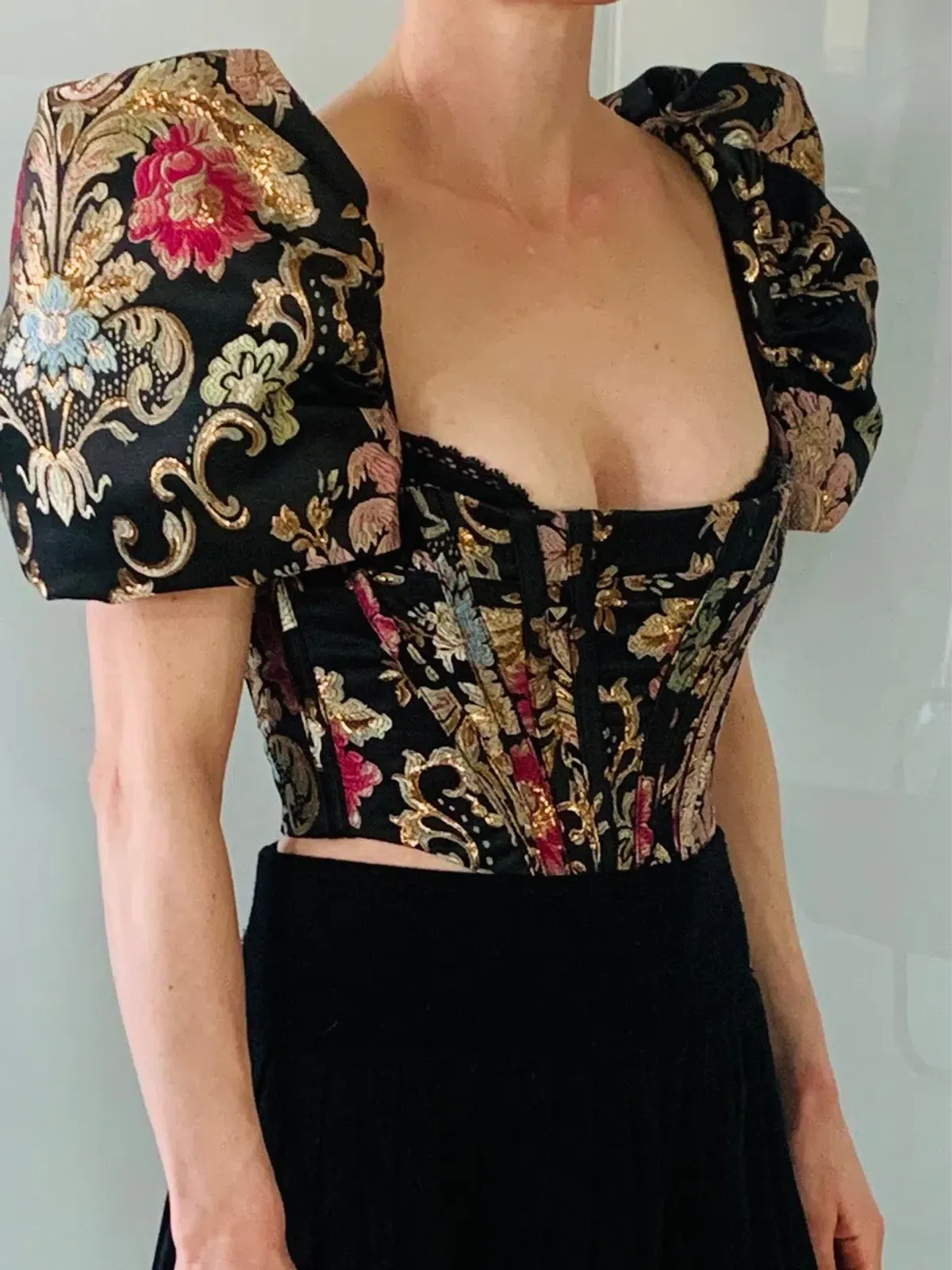 House CB Isabella Puff Sleeve Bustier Brocade Jacquard Size 6 - Image 3