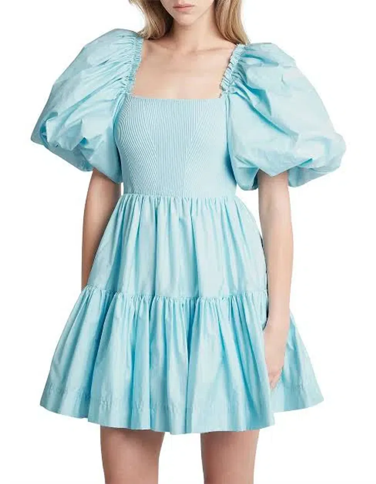 Aje Casa Puff Sleeve Mini Knit Dress Ice Blue Size 12 - Image 2