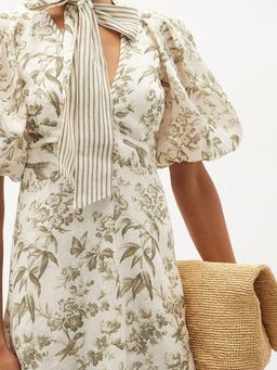 Zimmermann Puff-sleeve bird-print linen mini dress Size 3 for rent on The Volte - image 4