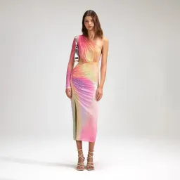 Self Portrait Printed Mesh Rhinestone Cutout Midi Dress Multi Size 8 for rent on The Volte - image 1