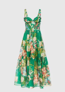 Leo Lin Rose Bustier Midi Dress In Opulent Print in Verdant Size 6 for rent on The Volte - image 4