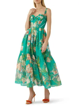 Leo Lin Rose Bustier Midi In Verdant Print Size 12  for rent on The Volte - image 1