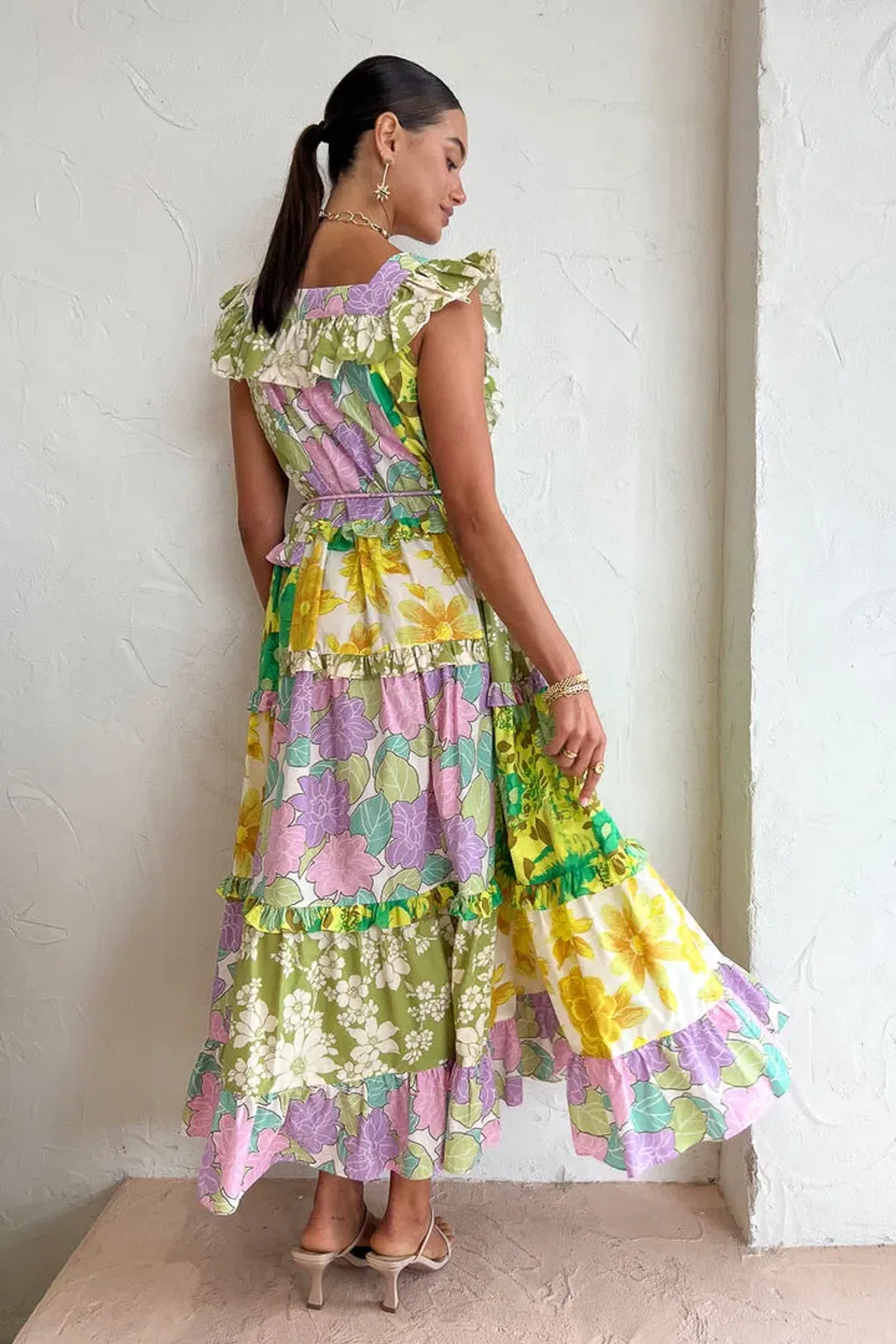 Alemais Patchwork Midi Tiered Dress Multi Size 4 - Image 3