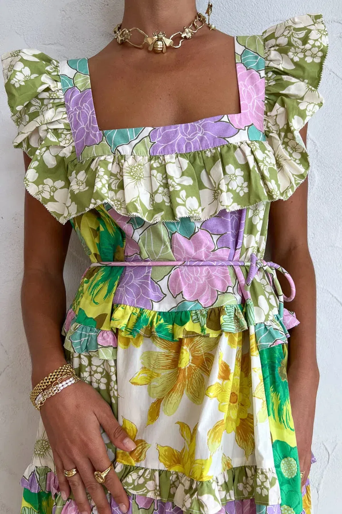 Alemais Patchwork Midi Tiered Dress Multi Size 4 - Image 2