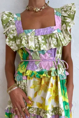 Alemais Patchwork Midi Tiered Dress Multi Size 4  for rent on The Volte - image 2