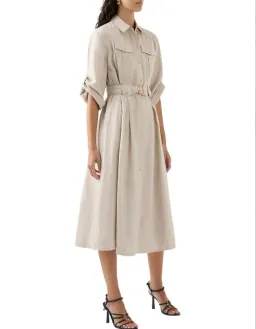 AJE Hope Midi Shirt Dress – colour sandstone beige size 8 for rent on The Volte - image 4
