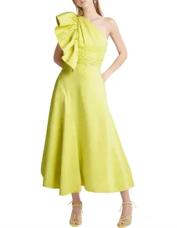 Aje Bonjour Asymmetric Midi Dress Lime Green Size 10 for rent on The Volte - image 1