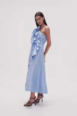 AJE Adelia Ruffle Midi Dress Sky Blue Size 8 for rent on The Volte - image 1