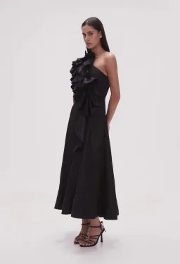 AJE Adelia Ruffle Midi Dress Black Size 8 for rent on The Volte - image 3