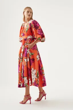 Aje Marlene Vivid Camellia  Midi Dress Floral Size 8 for rent on The Volte - image 2