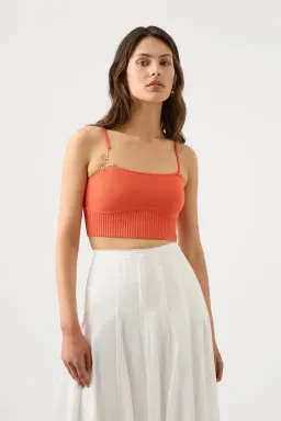 Aje Lucia Knit Bustier Top Coral Orange Size M/10 for rent on The Volte - image 2