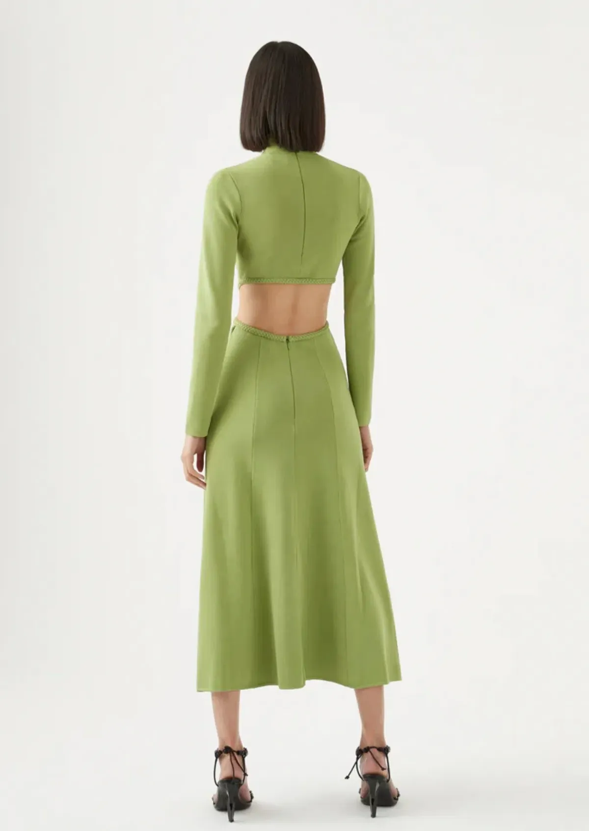Aje Amelie Braided Cut Out Knit Dress in Olive Green Size M/Au 12 - Image 4