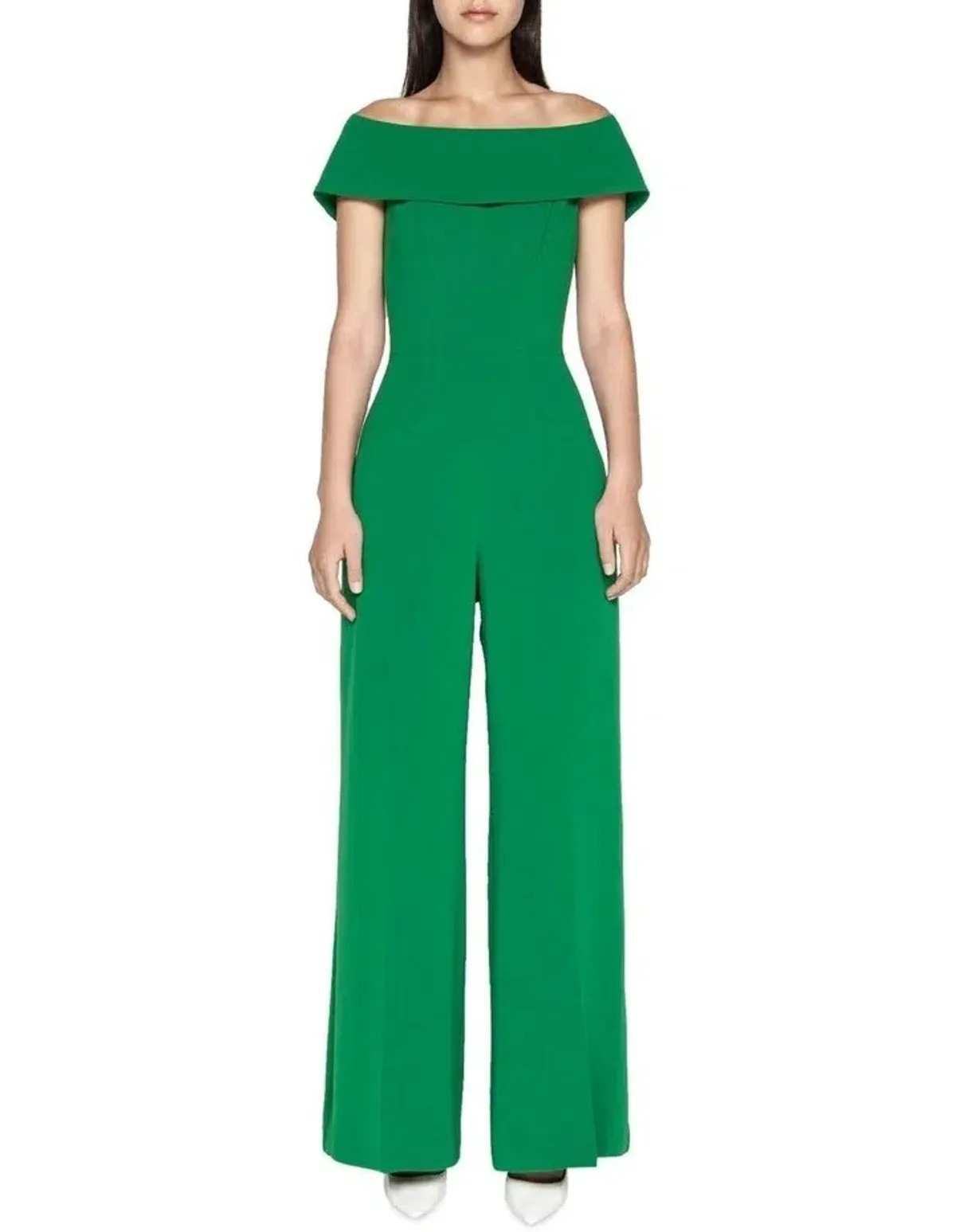 Cue Crepe Off Shoulder Jumpsuit Green Size 10 - Image 1