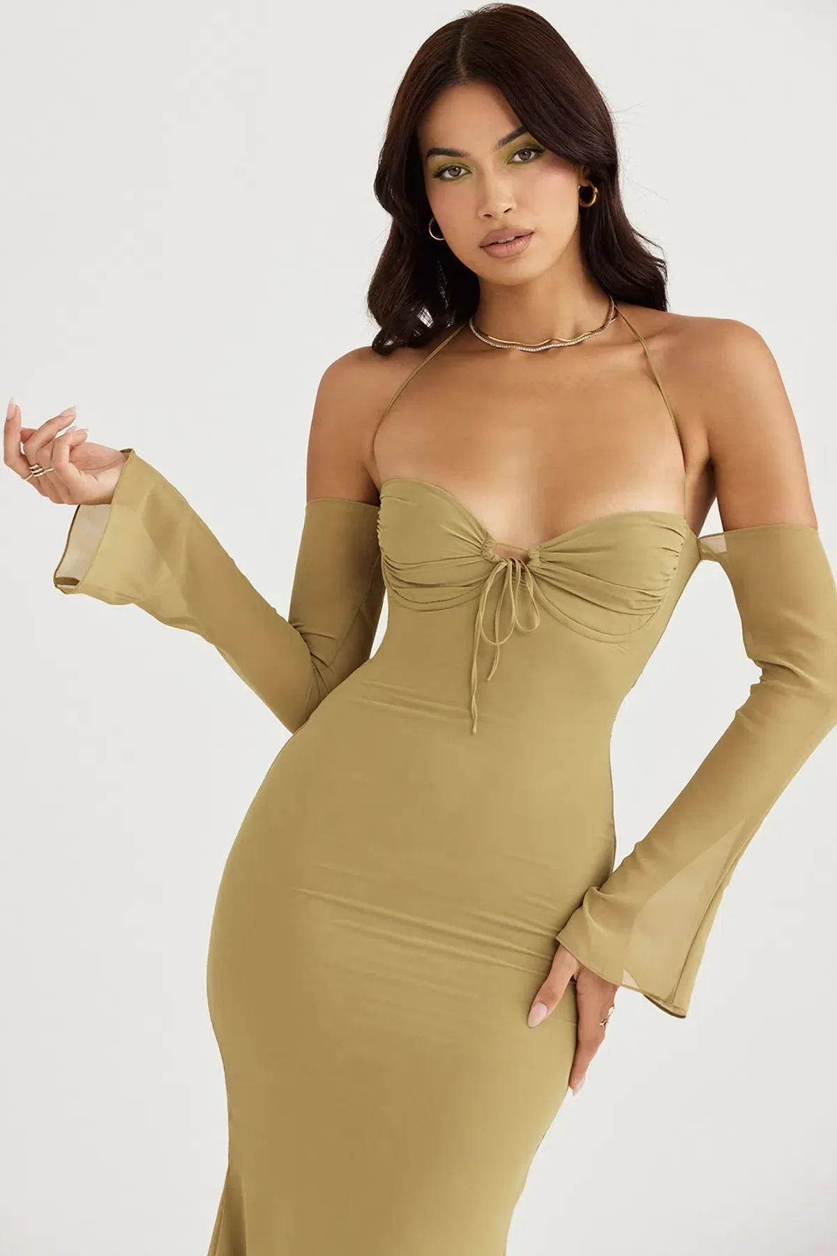 House of CB Naomi Halter Midi Dress Olive Size S / AU 8 - Image 4