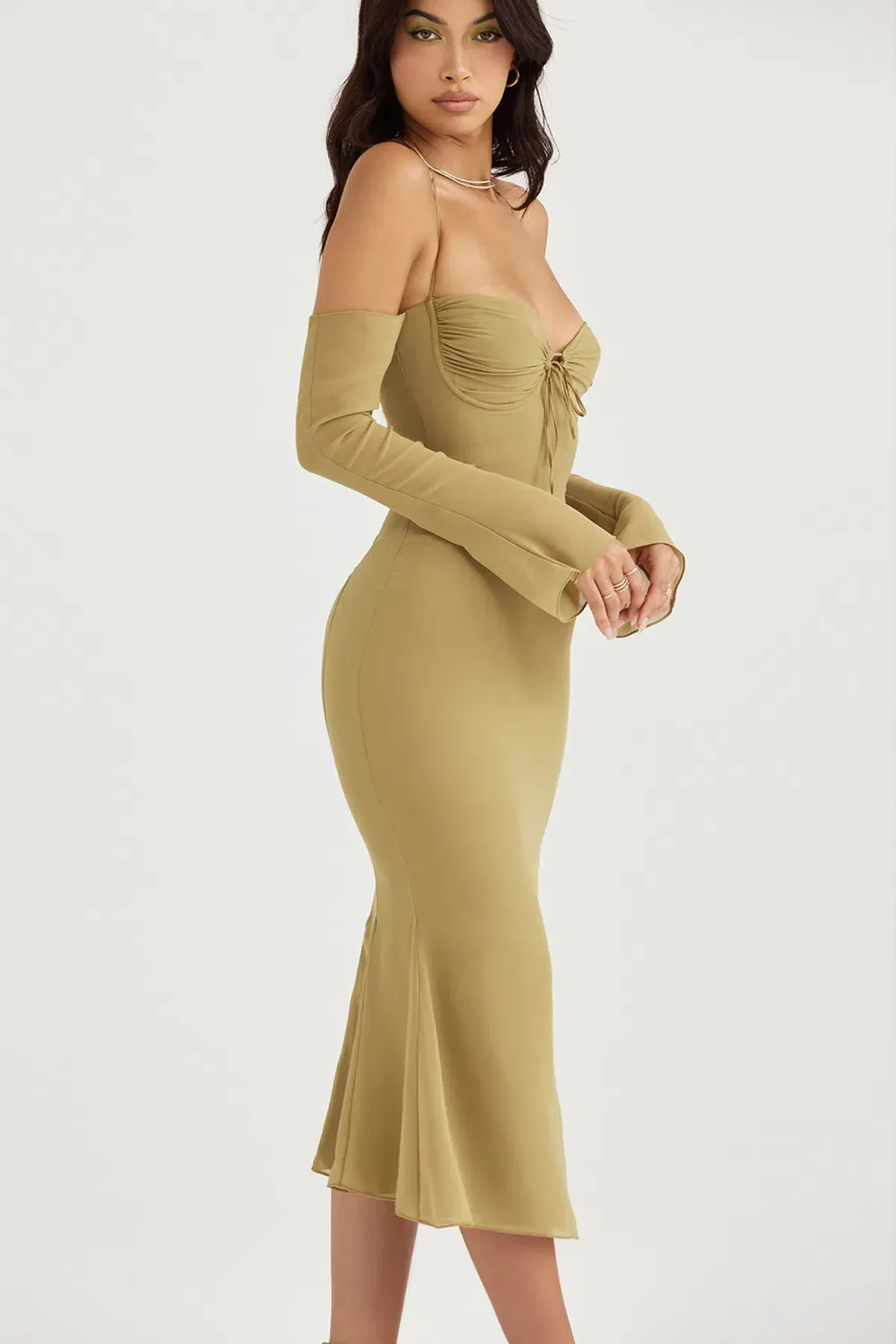 House of CB Naomi Halter Midi Dress Olive Size S / AU 8 - Image 5
