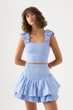 Aje Allard Ruched Strap Knit Top And Turner Bubble Skirt Set Sky Blue Set Size 6 for rent on The Volte - image 2