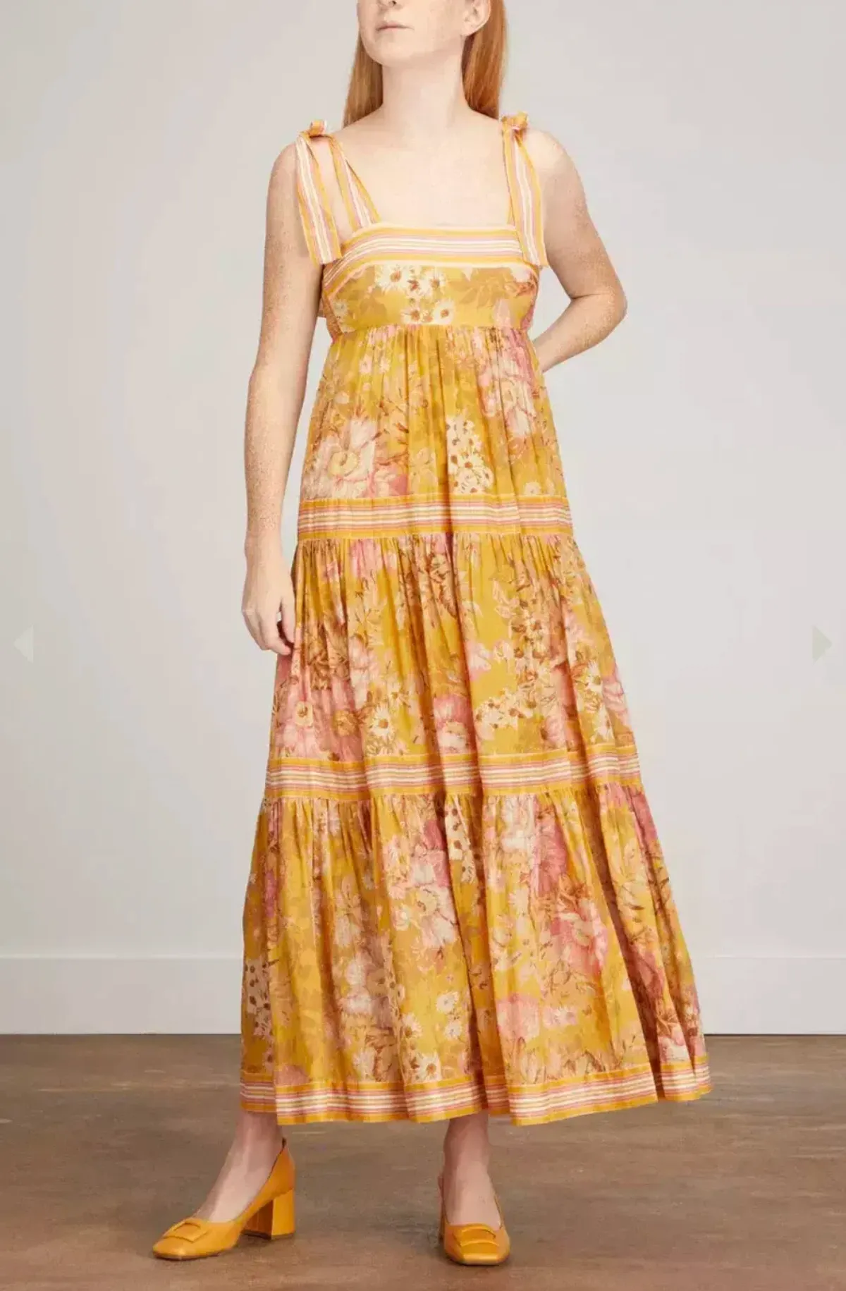 Zimmermann Pattie Tie Shoulder Dress Yellow / Mustard Floral Size 3 / AU 14 - Image 1