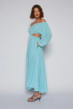Scanlan Theodore Gingham Cutout Dress in Sky Size 6 for rent on The Volte - image 2