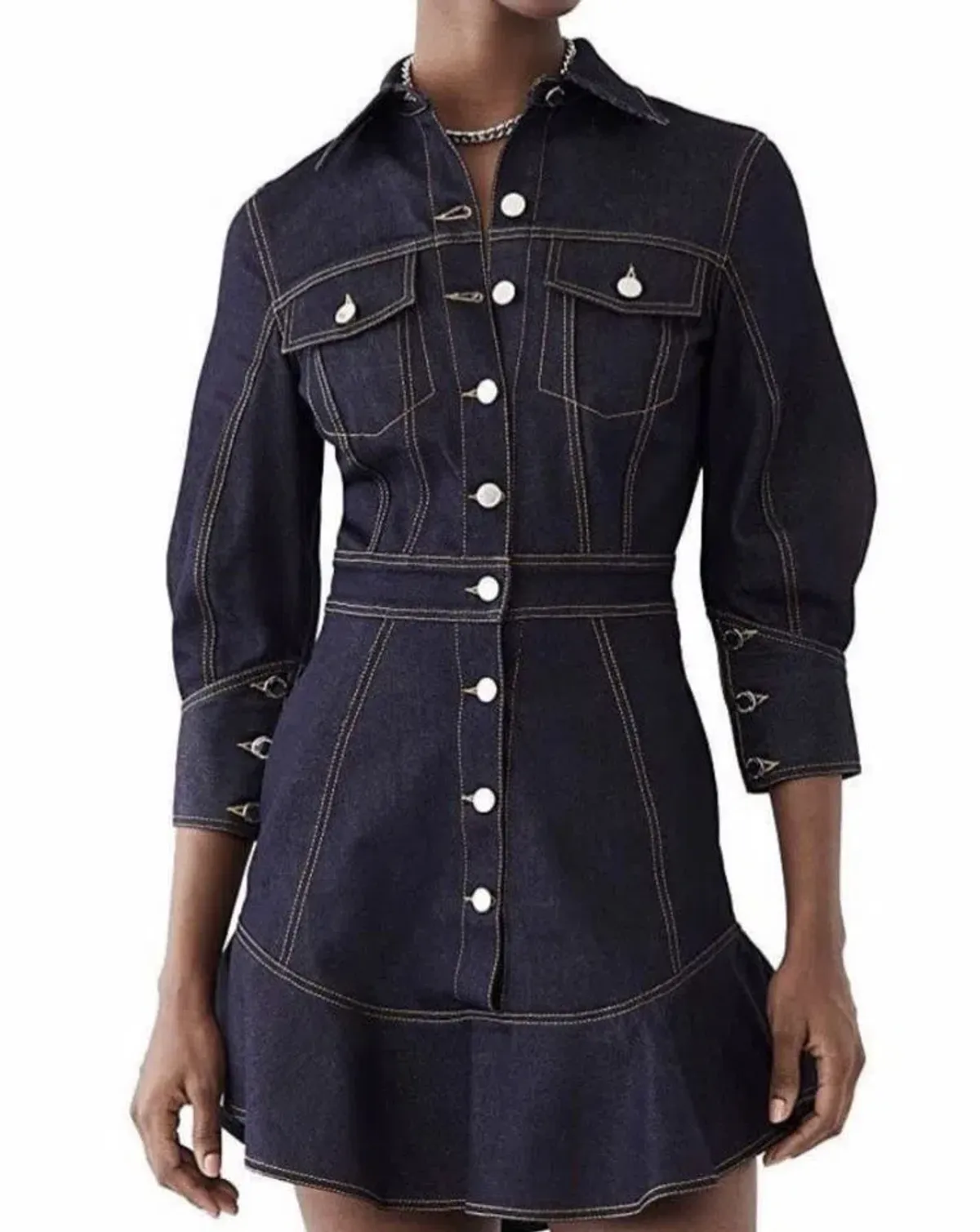 Brandon Maxwell Stretch Denim Button Down Dress Blue Size 2/Au 6 - Image 4