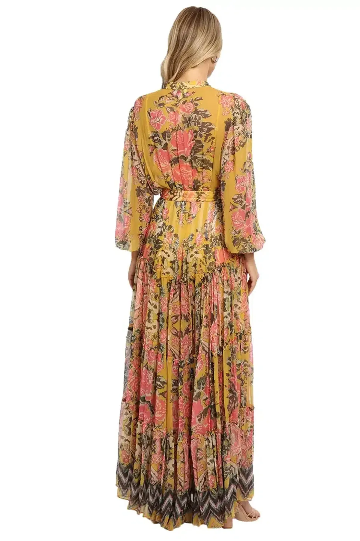 Hemant & Nandita Nova Tiered Maxi Multi Mustard Print Yellow Size 12 - Image 3