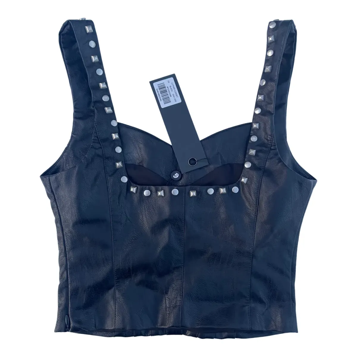 I.AM.GIA Luther Black Faux Leather Studded Corset Crop Top Size XS/Au 6 - Image 6