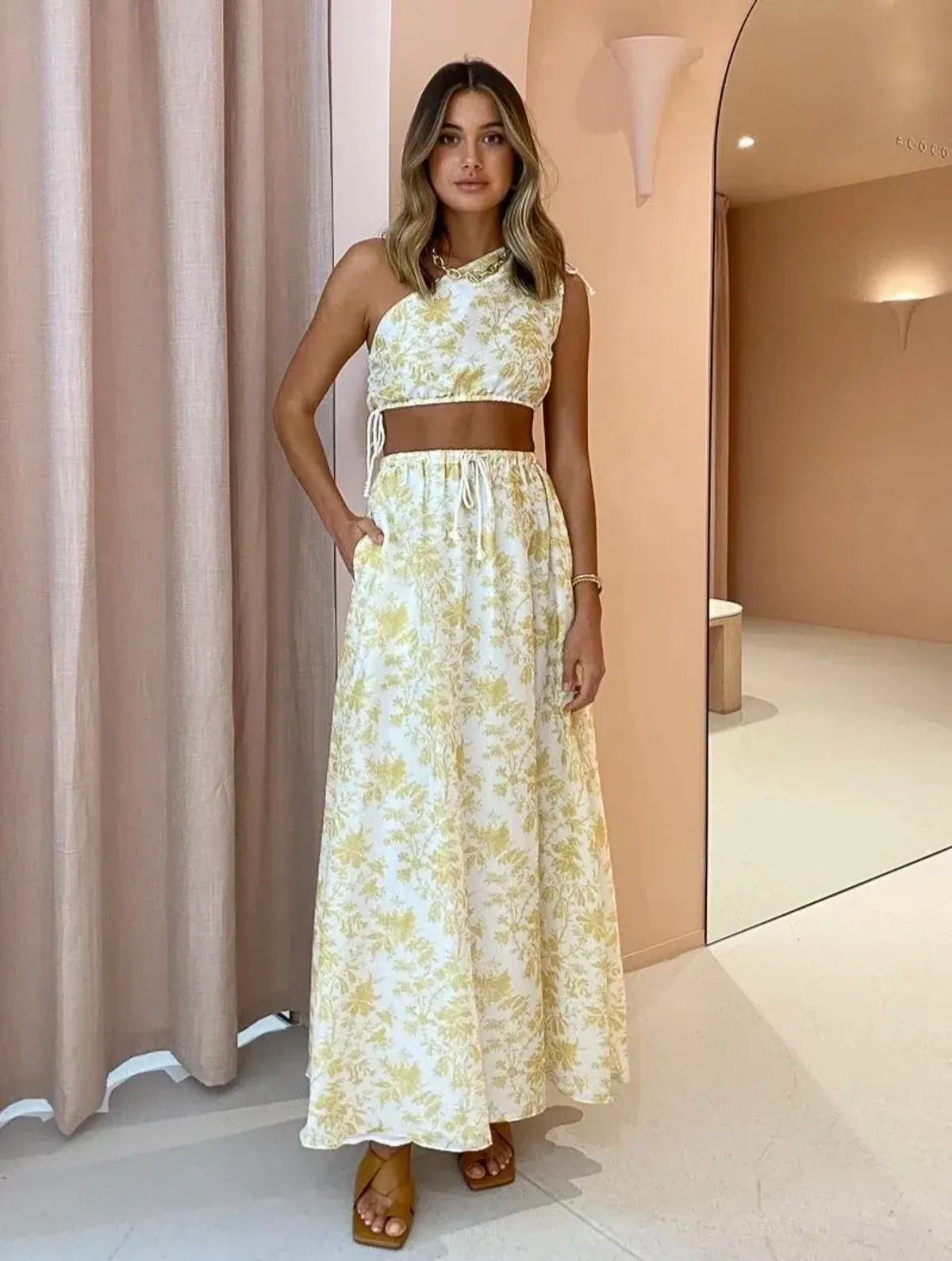 Sir the Label Clementine One Shoulder Top and Maxi Skirt Set Ivory Clementine Size 8 - Image 1