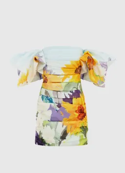 Leo Lin Brenda Puffy Sleeve Mini Dress Sunflower Print Size 6 for rent on The Volte - image 4