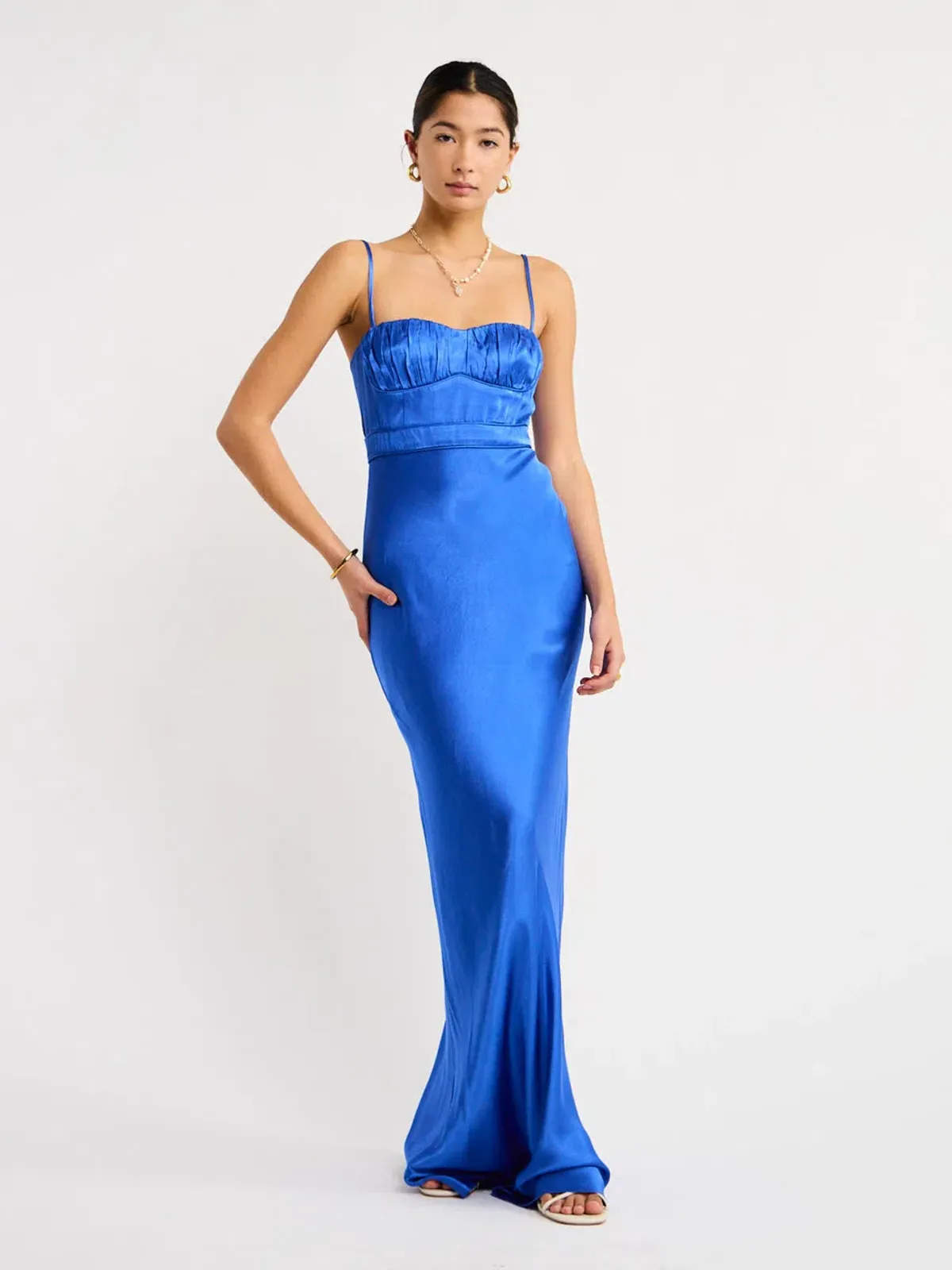 Shona Joy Oliviera Ruched Maxi Dress Blue Size 8 - Image 1