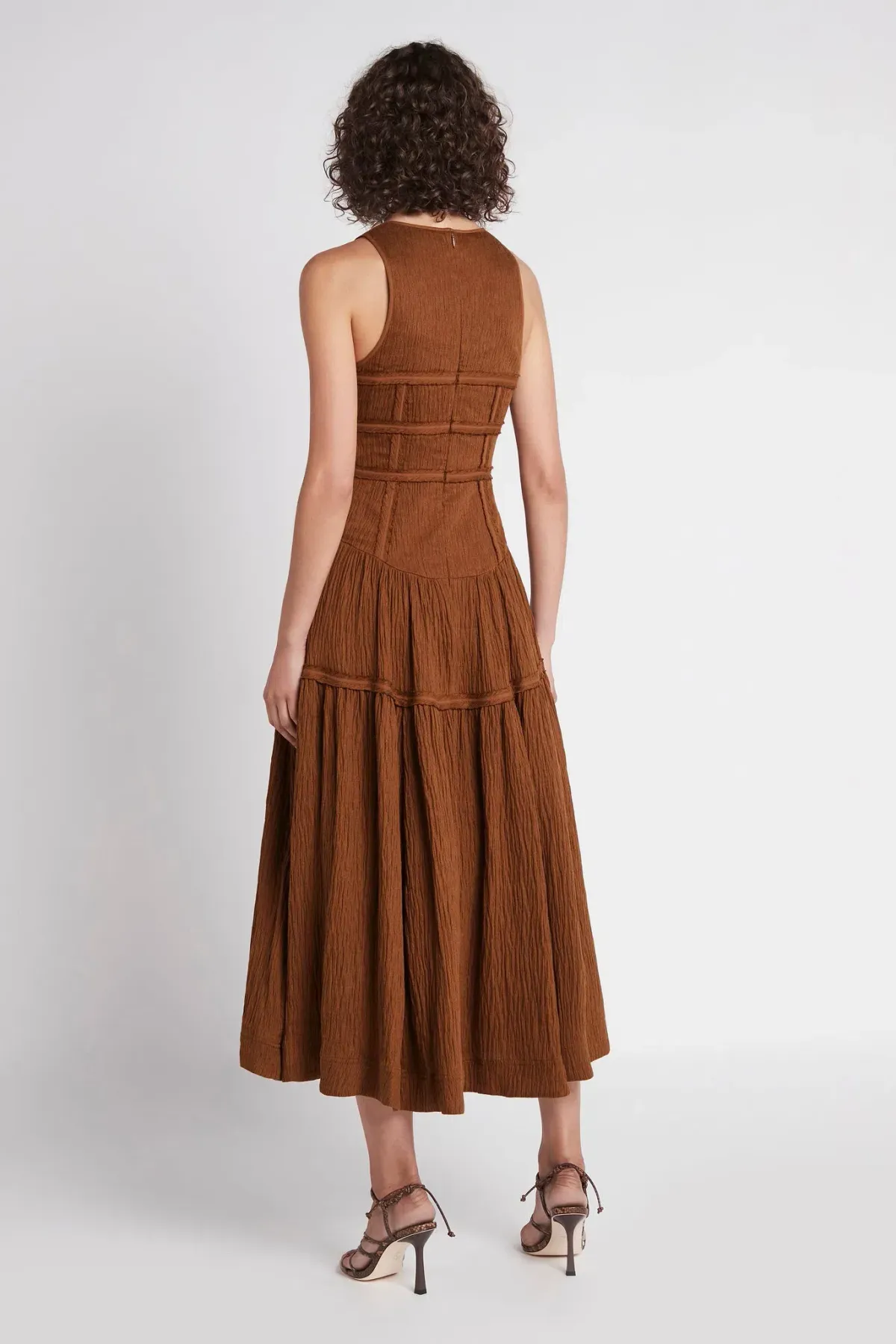 Aje Tidal Corset Midi Dress Coffee Size AU 8 - Image 2