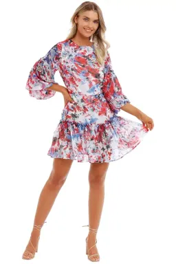 Sofia Irina Tiered Mini Balloon Dress Spring Flora Multi Print size 6 for rent on The Volte - image 1