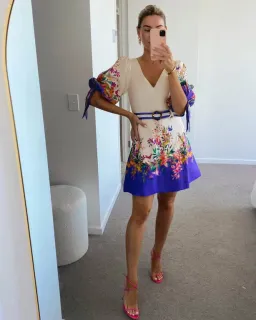 Zimmermann Tropicana Tie Sleeve Mini Dress Blue Floral Size 8 for rent on The Volte - image 1