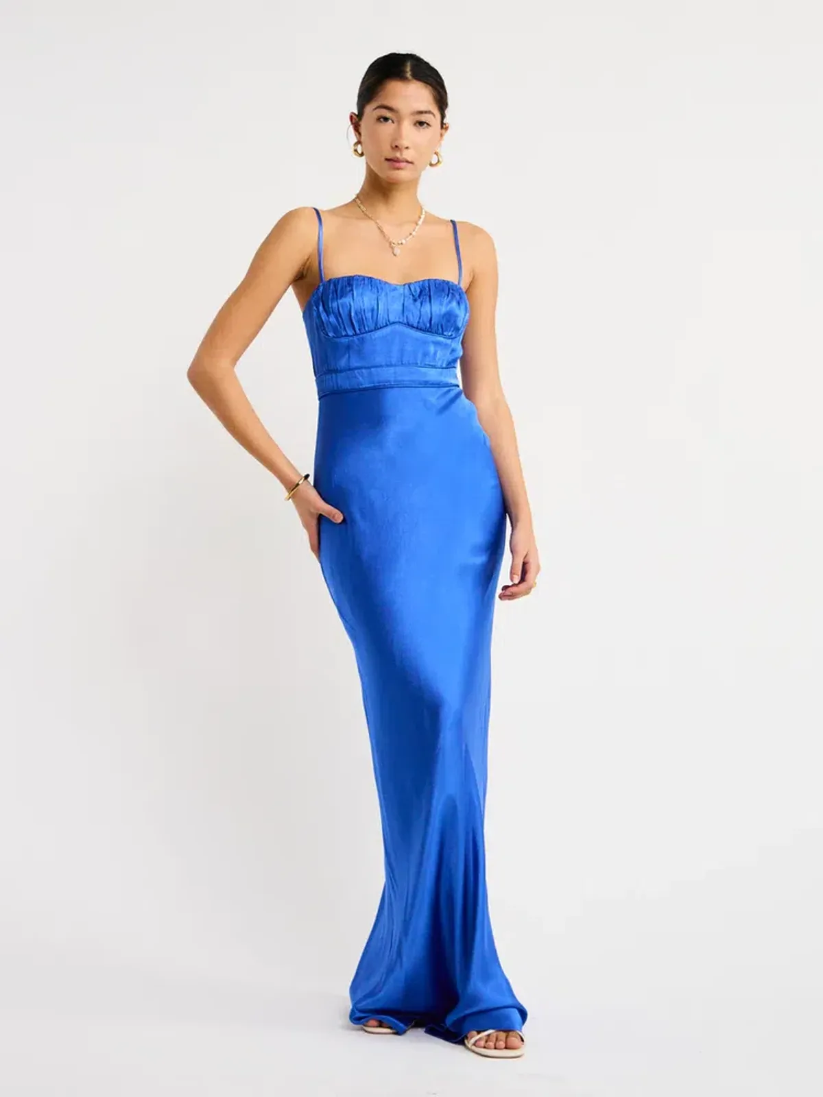 Shona Joy Oliviera Ruched Maxi Dress Blue Size 8 - Image 1